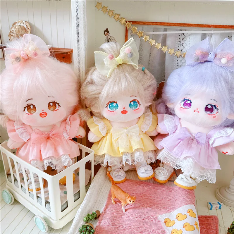 Kawaii 2Pcs Pink Purple Princess Suit Girls Plush Doll Cute DIY Clothes Accessory Outfit Fat Body Stuffed Cotton Doll Soft Toys