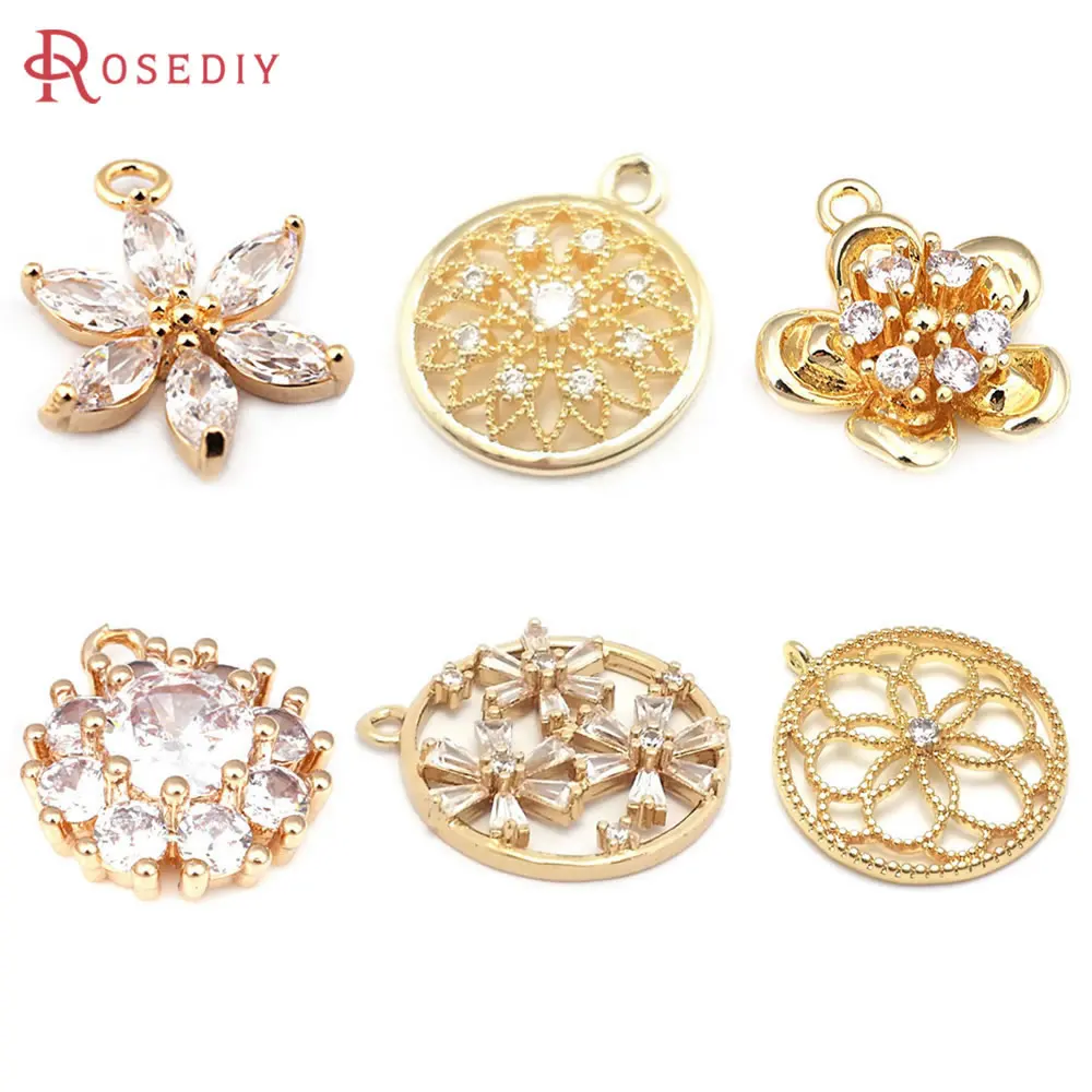 Total 6PCS (Each Style 1 Piece) Brass Zircon Mixed Flower Charms Pendants Necklace Earrings Diy Jewelry Rosediy official-website