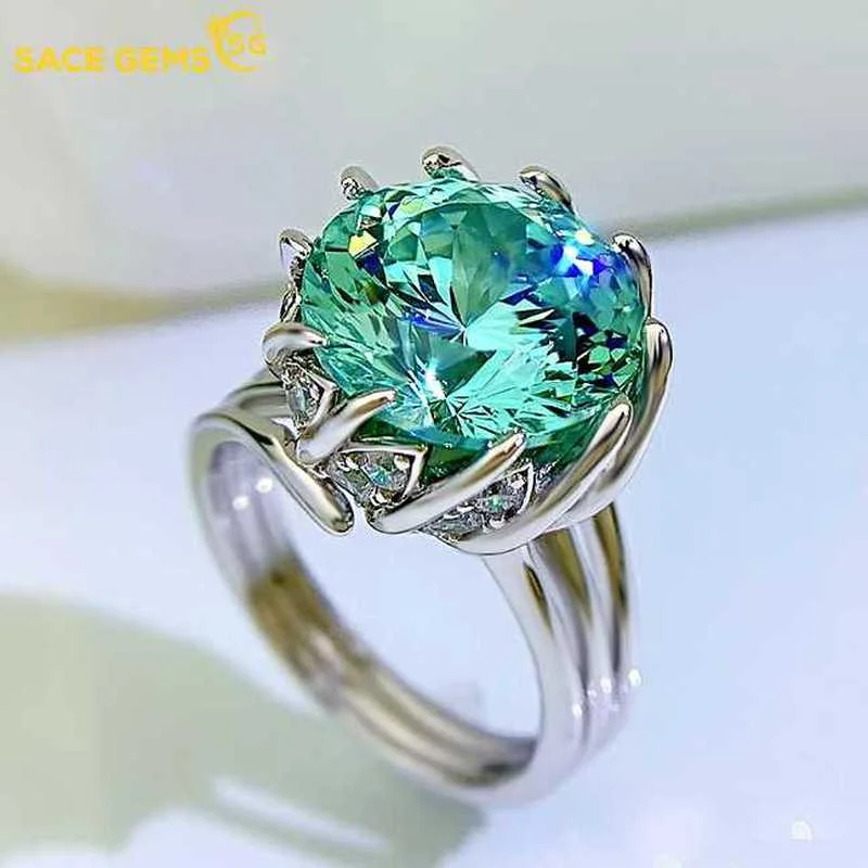 

SACE GEMS Lotus Flower Rings for Women Sparkling Fine Jewelry 925Sterling Silver 12mm Green High Carbon Diamond Ice Flower Cut