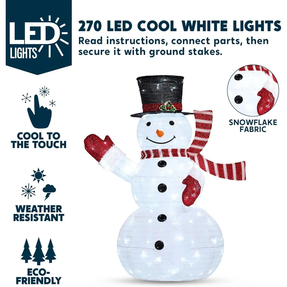 Lumière de cour de bonhomme de neige pliable, lumières blanches froides LED pré-éclairées, décoration rigourde Noël, nuit de veille de Noël, 3, 270