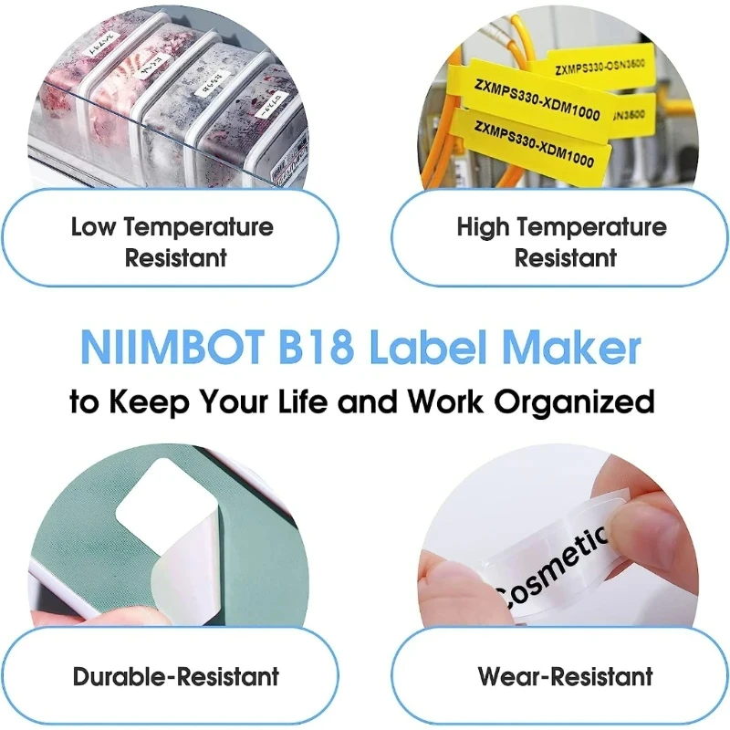 Niimbot B18 Mini Portable Thermal Printer Self-adhesive For With White Color Ribbon PET Papers Keep 8-10 Years Machine