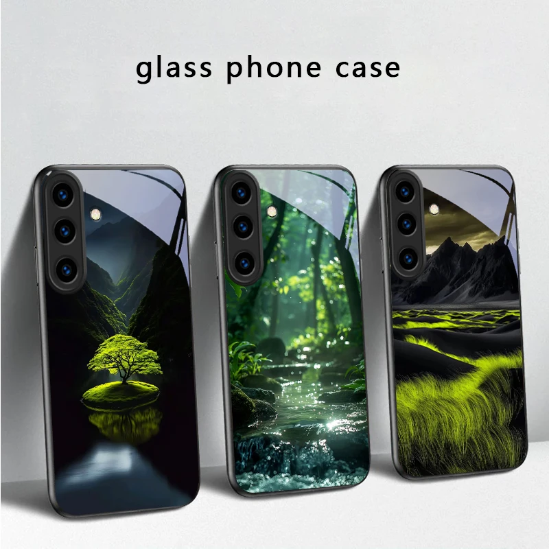 

Forest Stream Pattern For Samsung Galaxy S20 S21 S22 S23 Plus S24 FE S25 Ultra S26 Edge S25+ S20+ S22+ Black Glass Phone Case
