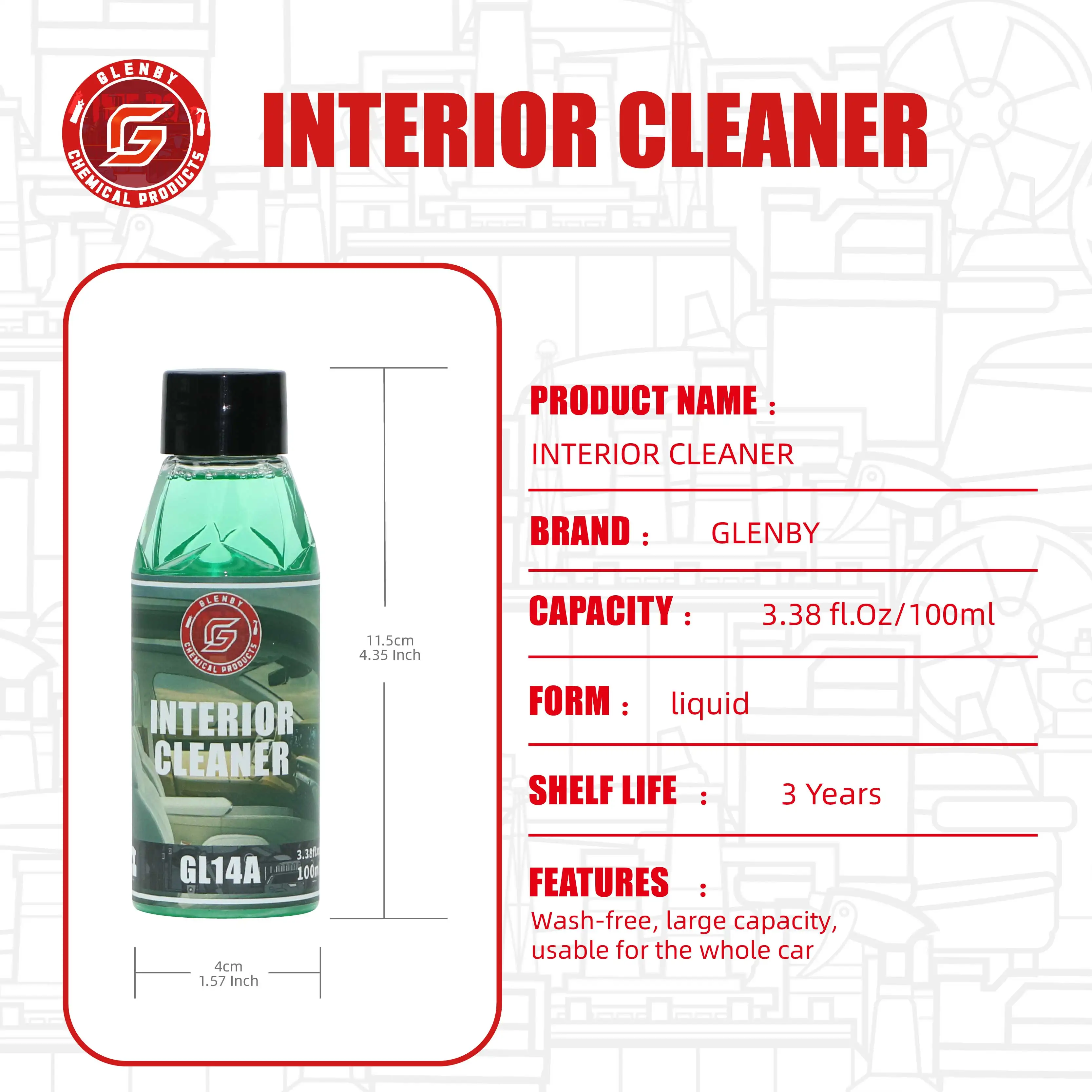 GLenby 100ML /200ML Car Foam Cleaner Neutral PH for Leather Woven Fabric Seat Decontamination Car Interior Cleaner Spray Tool