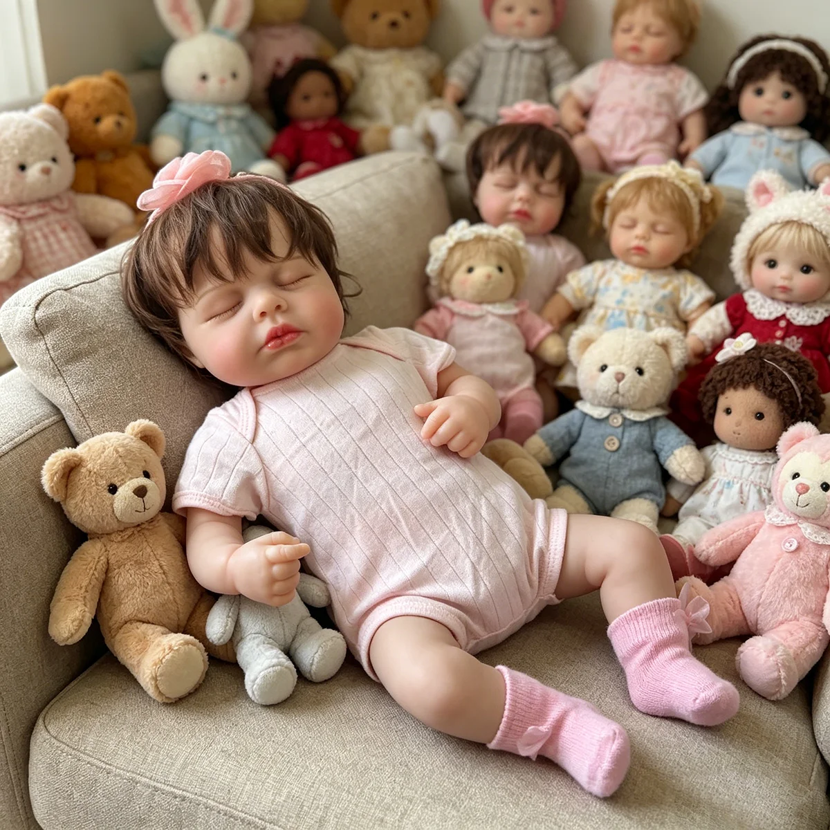 Lifelike Newborn Loulou Reborn Doll 48CM, Soft Cloth Body 3D Painted Skin with Visible Veins, Kids Collectible Toy Gift