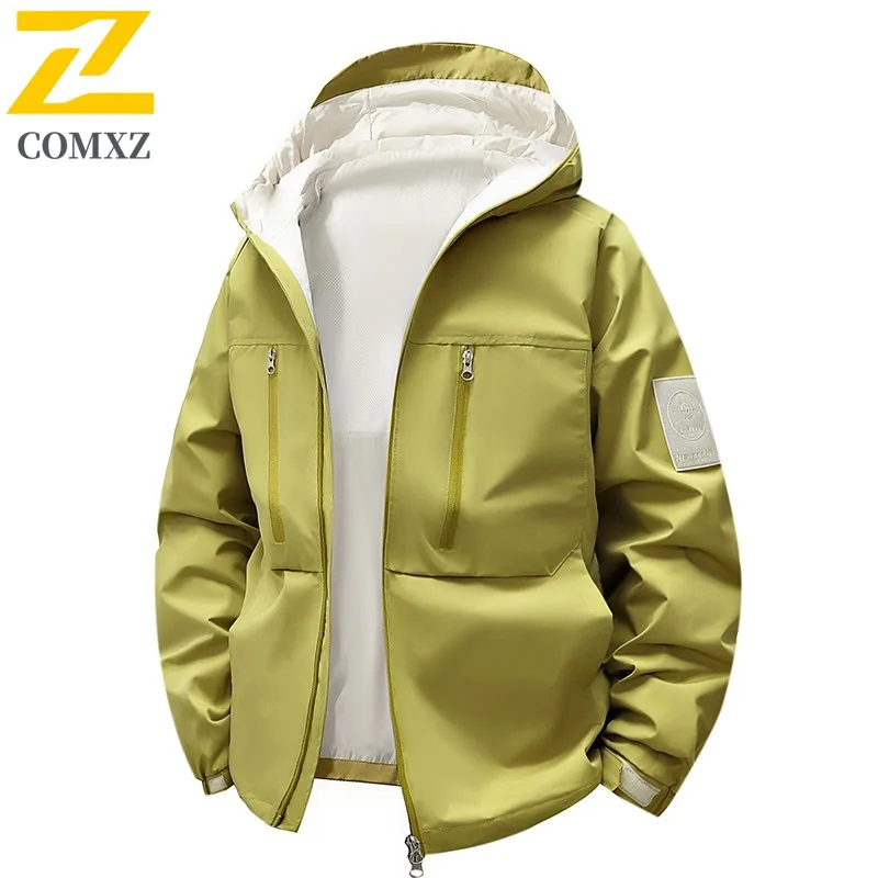 

COMXZ Men Jacket 2025 Outdoor Waterproof Windproof Adventure Fishing Camping Hunting Multi Pocket Jackets Autumn Travel Coat