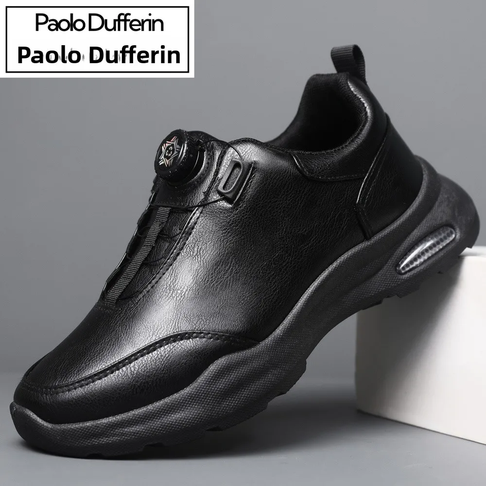 Spring 2026 Leather Surface Casual Shoes Button Waterproof Anti-slip Thick Bottom Sports Shoes Outdoor Hiking Shoes Business ...
