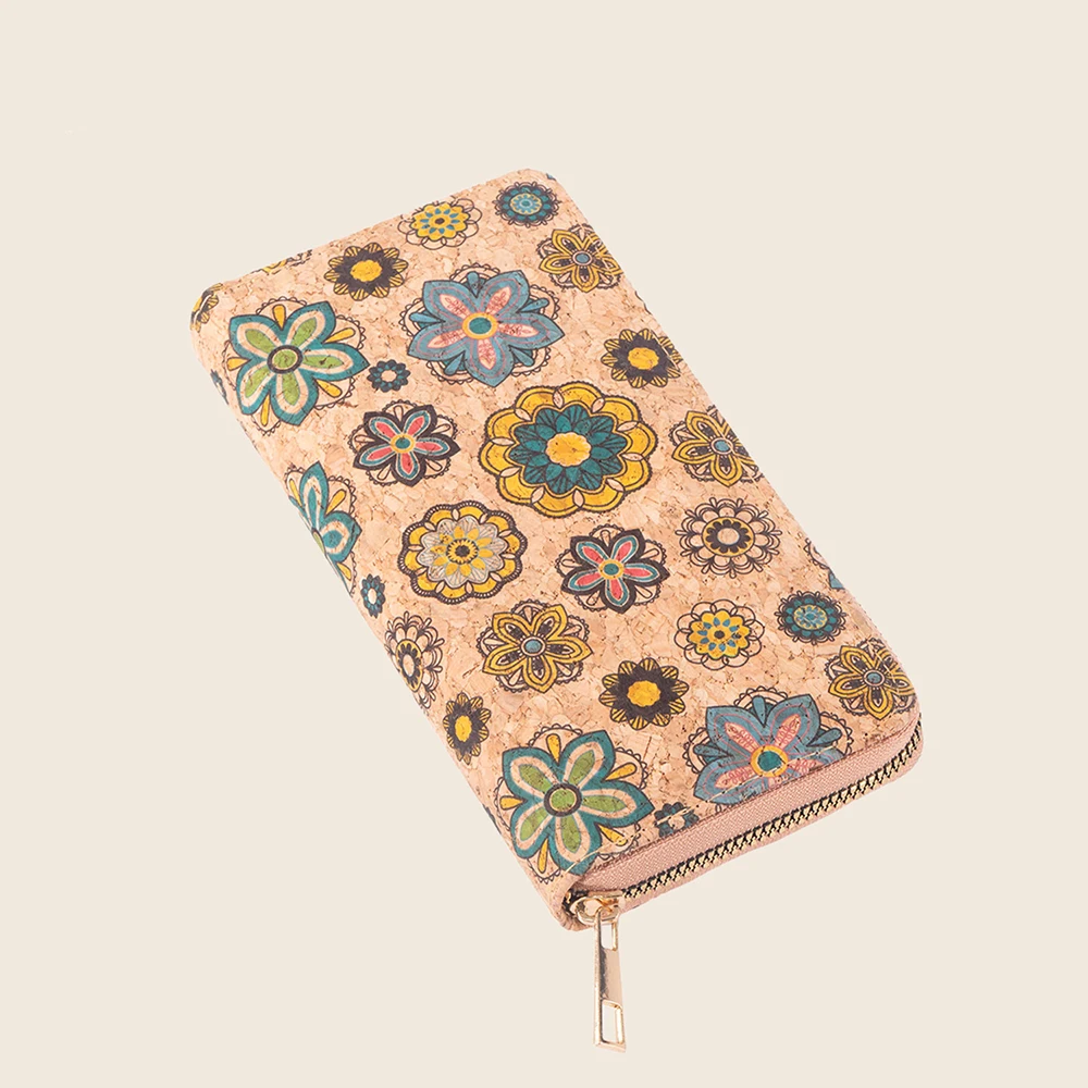 4pcs Long Wallet For Women Cork Leather Grid Geometry Printing Multifunctional Phone  Card Holder
