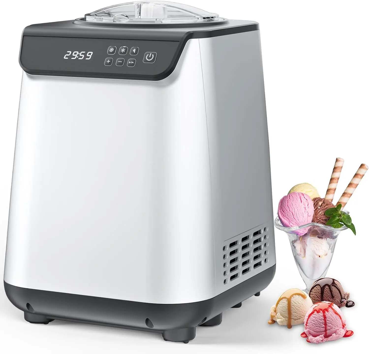 Ice Cream Maker Machine with Built-in Compressor, Fully Automatic and No Pre-freezing, 1 Hour Keep-Cooling