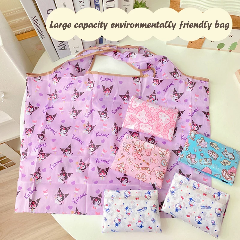 Sanrio Hello Kitty Shopping Bag My Melody Kuromi Cinnamoroll Foldable Shopping Bag Portable Eco-Friendly Supermarket Large Stora