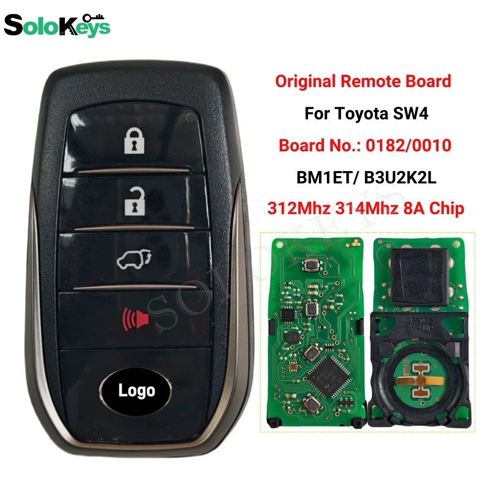 

SOLOKEYS FCC ID:B3U2K2L/BM1ET Original Remote Board 312-314MHZ For Toyota SW4 2015-2019 Smart Key 8A Chip 3+1 Buttons 0182/0010