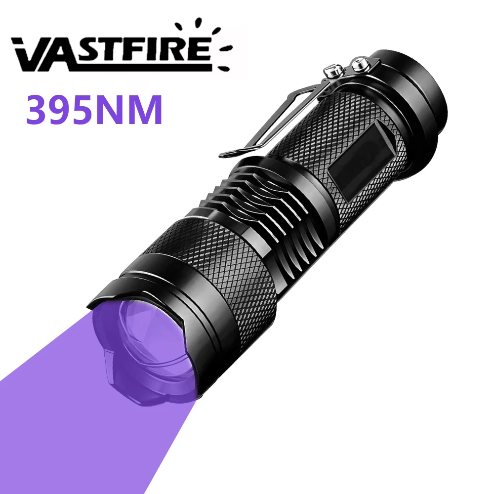 Mini Zoomable Flashlight 365NM/395NM UV Flashlight XPE LED Waterproof Torch Lamp Powered Clip Pen Light Lamp 3 Modes Lantern