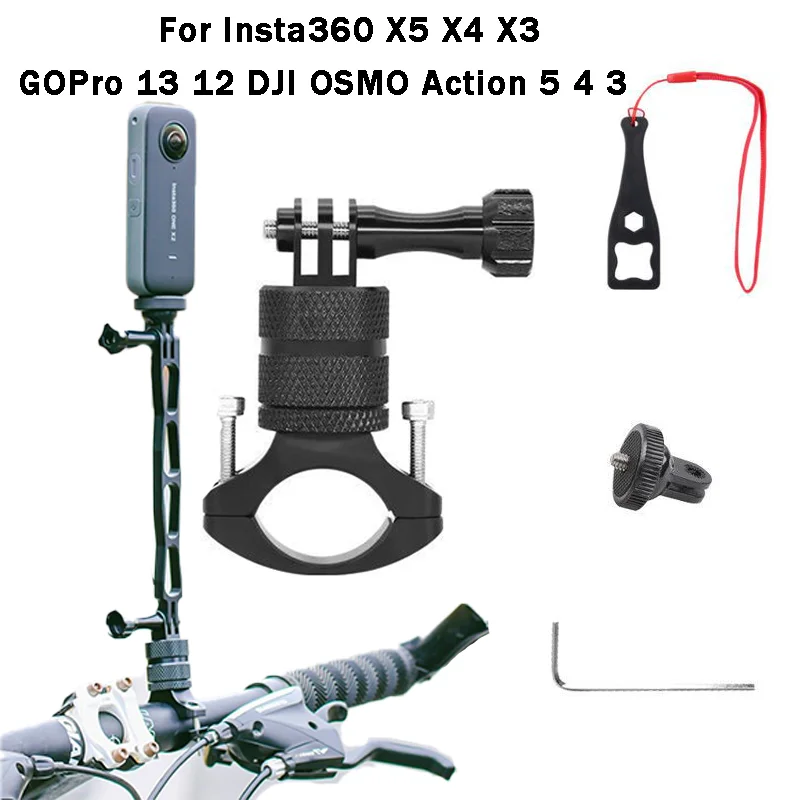 

Aluminum Alloy Bike Handlebar Mount For Insta360 X5 X4 X3 Gopro Hero13 12/11/10 Session AKASO Campark And Other Action Cameras