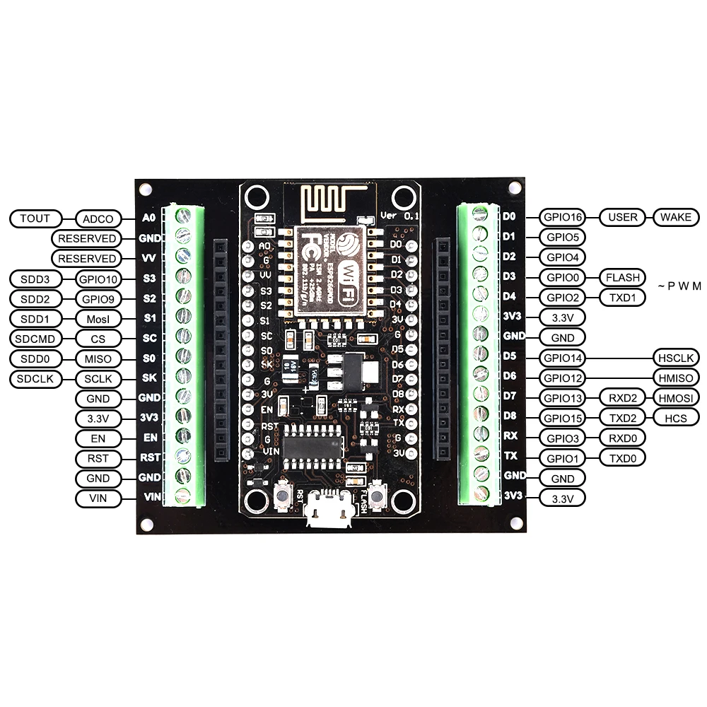 NodeMCU V3 ESP8266 ESP-12E WIFI Development Board Expansion Board GPI0 Pins Expanded 1 to 2 Modules Breakout Board for Arduino