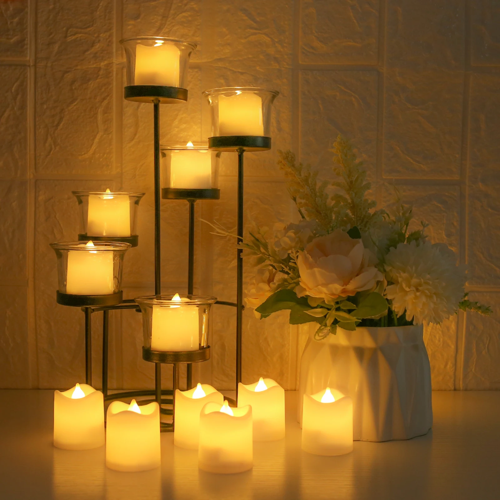 24/48 Stück flammenlose Votivkerzen, elektrisch, batteriebetrieben, LED-Teelichter, künstliche Kerze, warmweiß, für Hochzeitstisch, Weihnachten – Detail 2