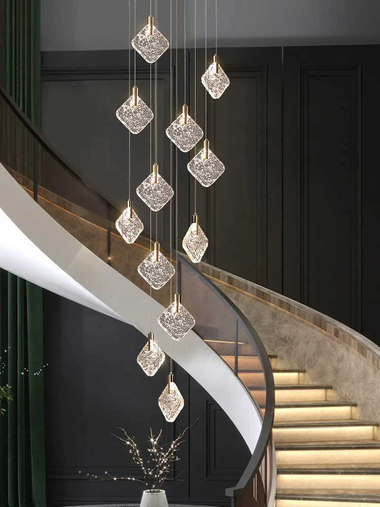 

Nordic Staircase Crystal Pendant Lights Home Decor Chandeliers Luxury Living Room Villa Attic Lighting Indoor Ceiling Chandelier