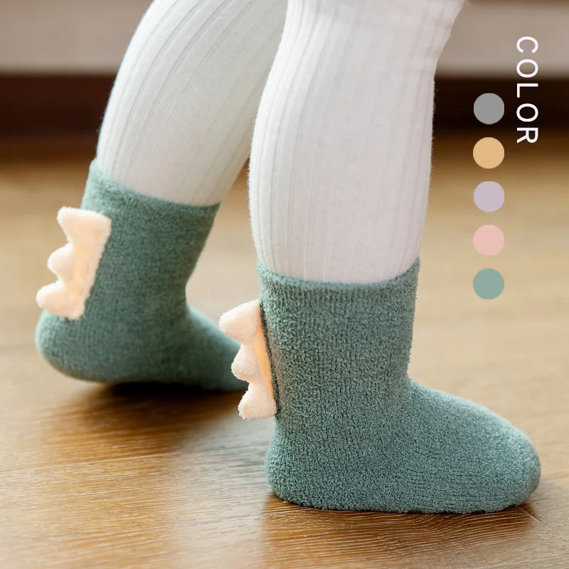 Winter Thicken Terry Soft Coral Fleece Baby Socks Dinosaur Shape Infant Warm Cute Todder Floor Non-slip Sock Boys Girls Kids