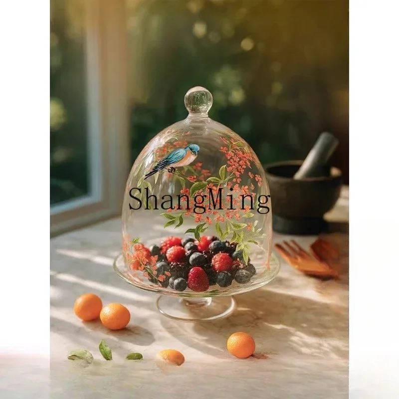 CLL Crayon Pie Art Dan Gui Tray Light Luxury Transparent Glass Cover Home Fruit Plate Dessert Cake Plate Gift