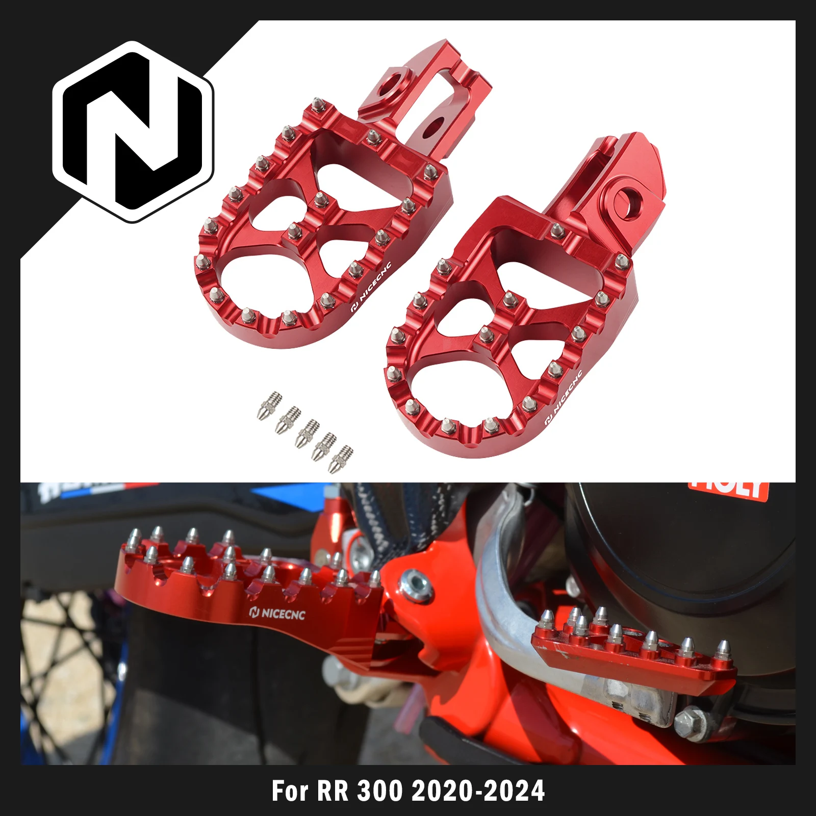 NICECNC For Beta RR 300 RR 250 RR 350 RR 390 RR 400 RR 430 RR 450 RR 480 RR 520 2020-2024 Foot Pegs Footrest Pedals Aluminum