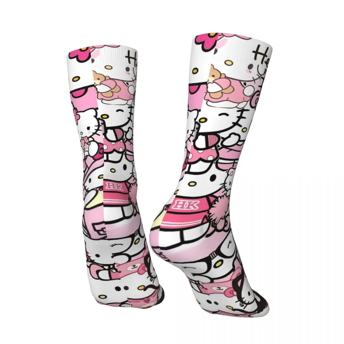 الوردي مرحبا كيتي Kawaii شخصية كرتونية جوارب تصميم الجوارب الموضة الخريف المضادة للانزلاق الجوارب الكبار الرجال الدراجات جوارب ناعمة #3