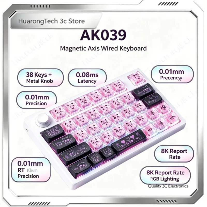 ajazz-ak039-magnetic-switch-one-handed-gaming-keyboard-38-keys-8k-polling-rt-low-latency-silver-ear-metal-knob-rgb-pink-black