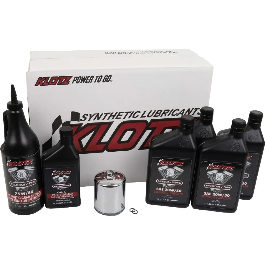 

Klotz 4 Quart 20W/50 Synthetic Motor Oil Change Kit for 1986-2022 Evolution Sportster - Premium Kit with High-Performance Lubri
