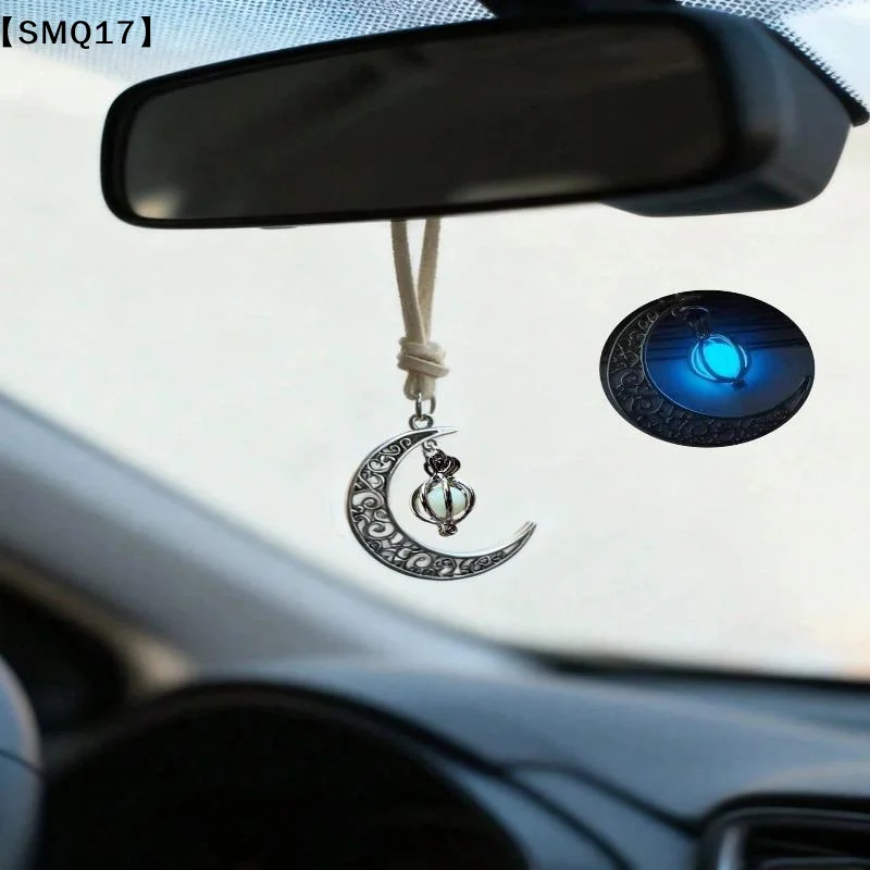 Moon Pendant Car Hanging Ornament – Hollow Crescent Design, Inlaid With Luminous Stone, Elegant Rearview Mirror Decor【SMQ】