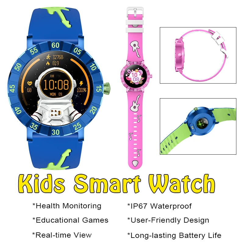 

Детские умные часы с HD-сенсорным экраном, водонепроницаемые, для здоровья, сердечного ритма, кислорода в крови, мониторинг сна, Bluetooth-часы для звонков