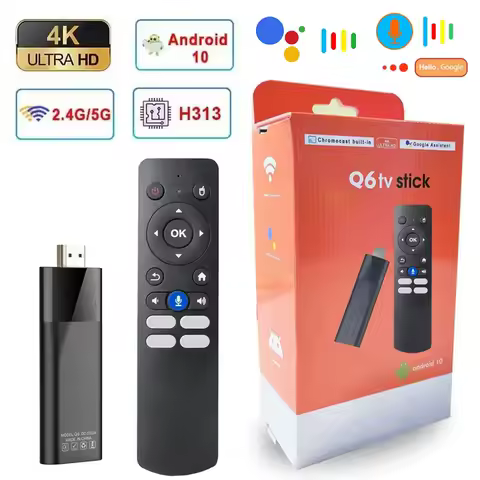 Q6 Smart TV Stick H313 Android 10 4G 5G Dual WiFi6 HD 4K 2GB 16GB TV Box Voice remote control BT 5.0 Android TV PK DQ06 tv Stick