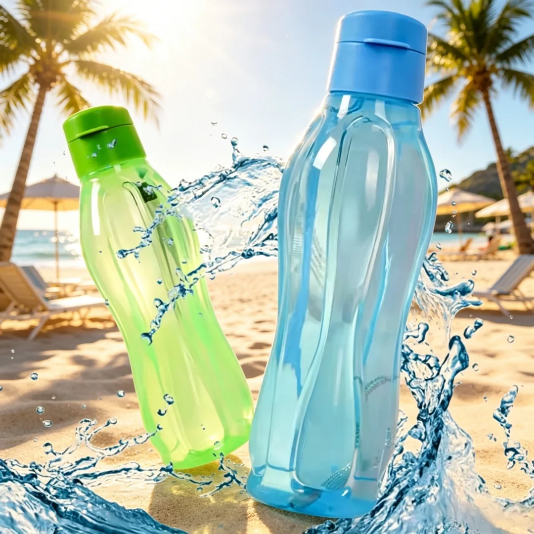 Plastic Water Bottle Large Capacity Leak Proof Outdoor Sports Water Cup Clear with Handle Strap Flip Top Drink Bottle
