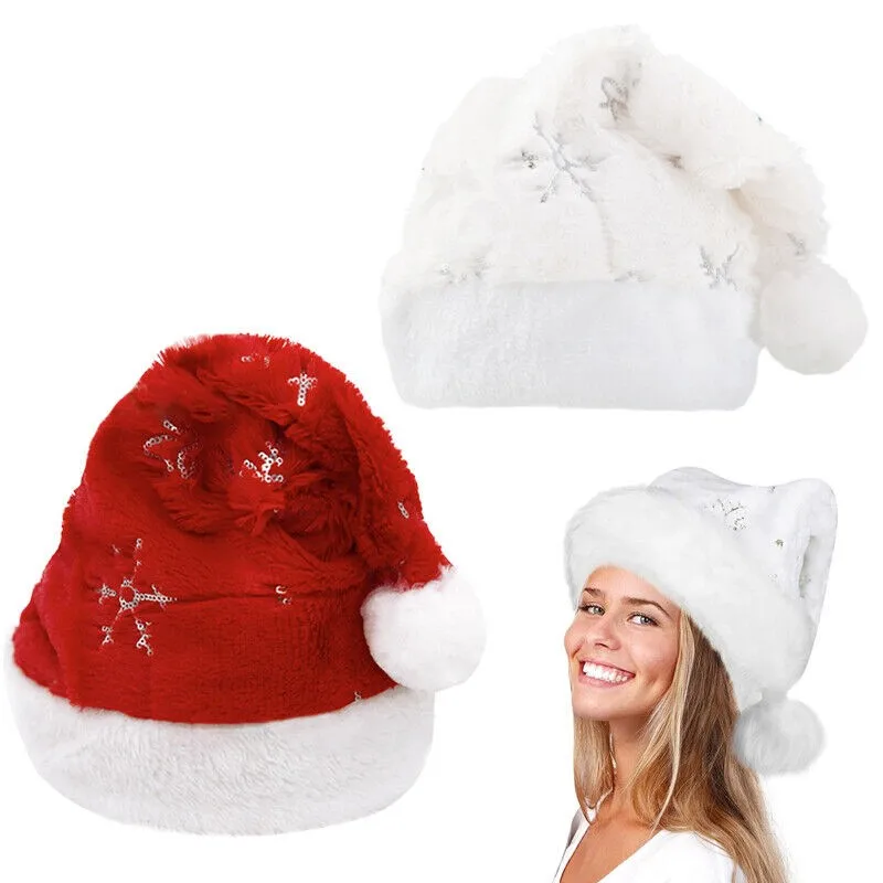 Santa Claus Costume Hat Santa Hat Accessories Xmas Santa Claus Hat Plush Santa Hat Velvet Christmas Hat Snowflakes