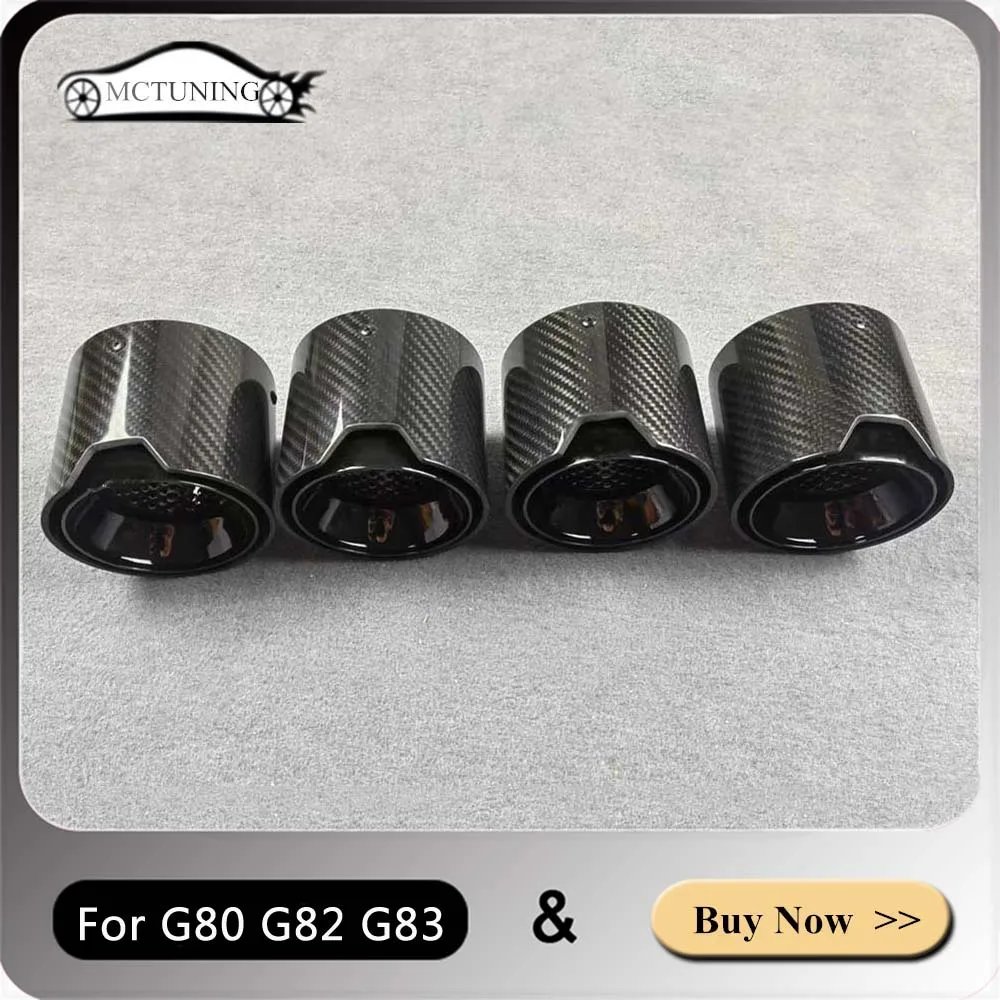 4 Pcs Carbon Fiber Exhaust Pipe For BMW M3 G80 M4 G82 G83 2020+ Stainless Steel Glossy Black Muffler Tip Rear Tailpipes