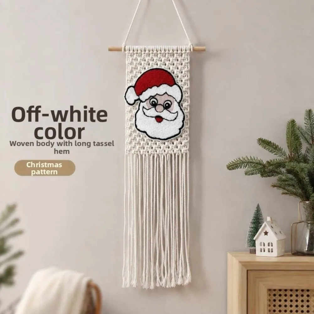 Bohemian Style Wall Decorative Tapestry Santa Claus Deer Christmas Tree Tapestry Tassel Wall Art Macrame Wall Hanging