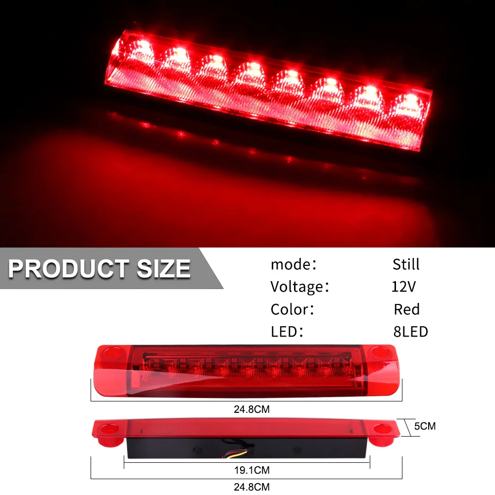 3rd Brake Tail Light Raryloy Third High Mount Brake Stop Light Red Lens LED Brake Lamp Kit 3rd Tail Brake Cargo Light Fits for T