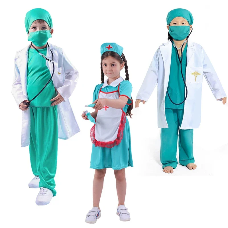 Fantasia Cosplay Ciência para Crianças, Doutor, Enfermeira, Camisa, Calças, Casaco, Terno, Dia das Bruxas, Medicina, Meninos, Meninas, Roupas