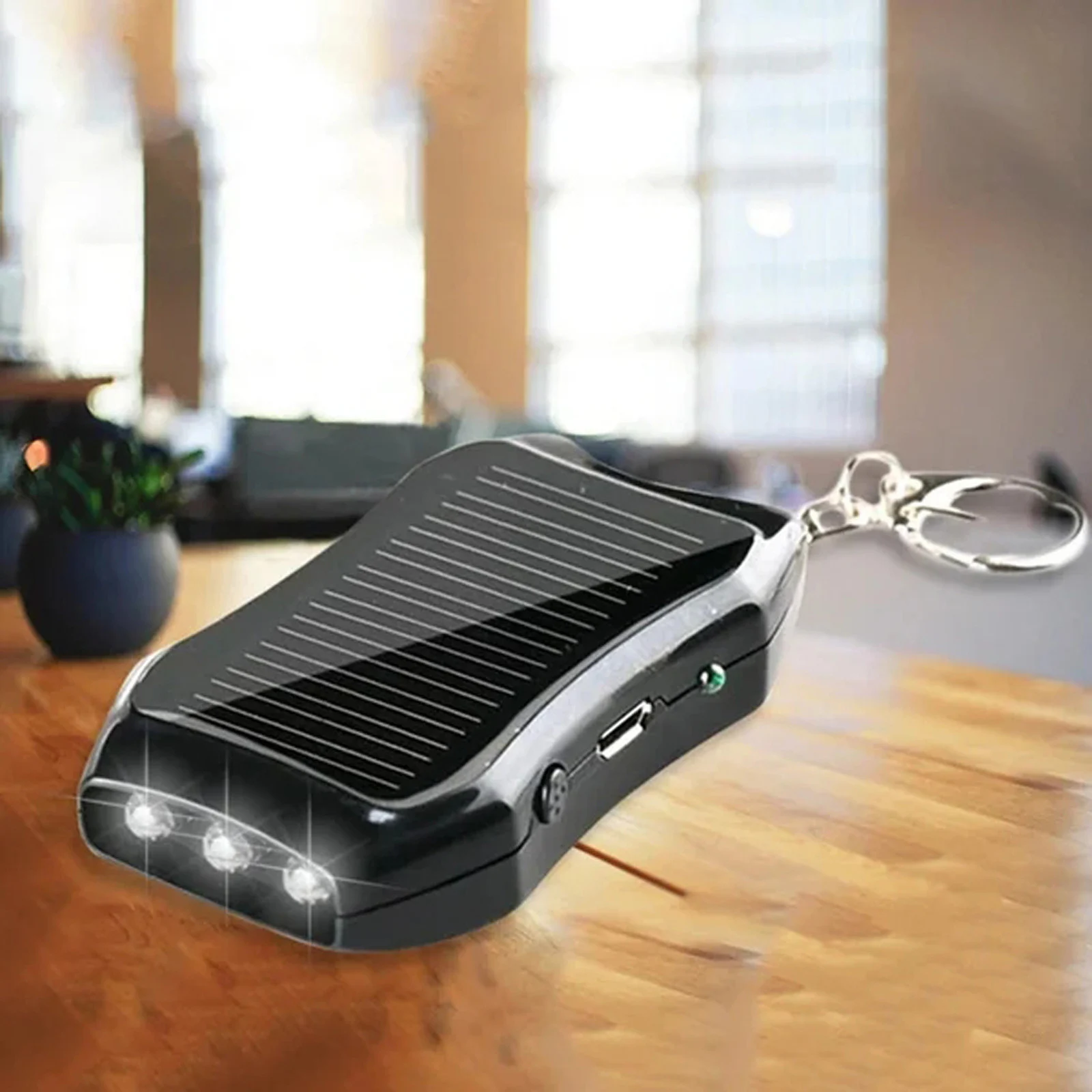 Keychain Mobile Power USB External Solar 950mAH Cell Phone Backup Power Bank with 3 LED Light Charging Equipment for Most Device