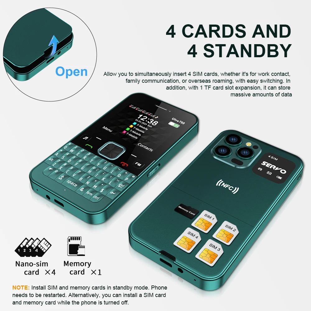 SERVO Ultra700 4SIM Card Qwerty Mobile Phone NFC Access Control Speed Dial Blacklist TYPE-C GSM Cellular Full Keyboard Cellphone