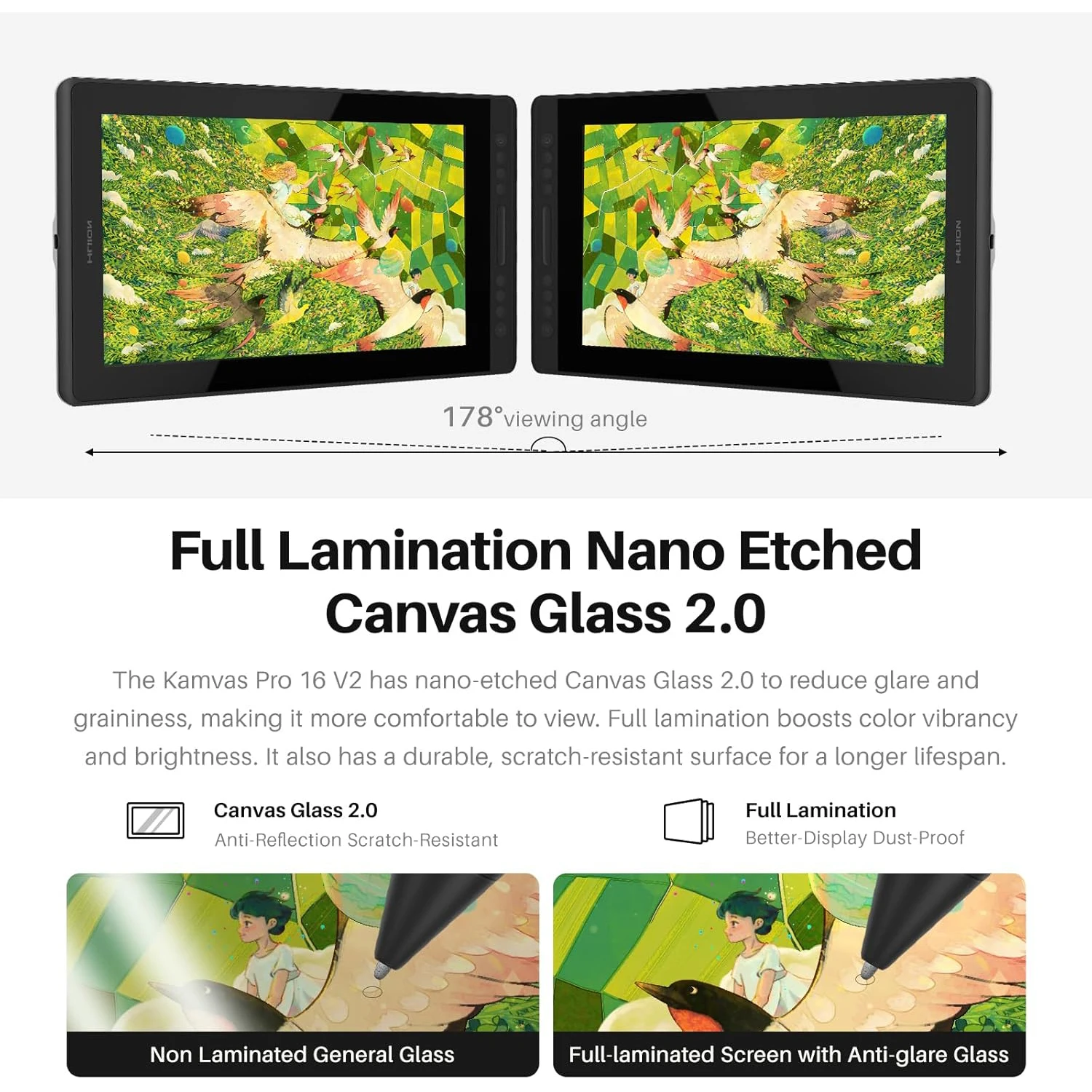 تابلت رسم الرسومات HUION Kamvas Pro 16 V2 مع شاشة 16K مستويات PenTech 4.0 قلم قماش زجاجي 2.0، 99% sRGB 99%Rec.70 لون #5