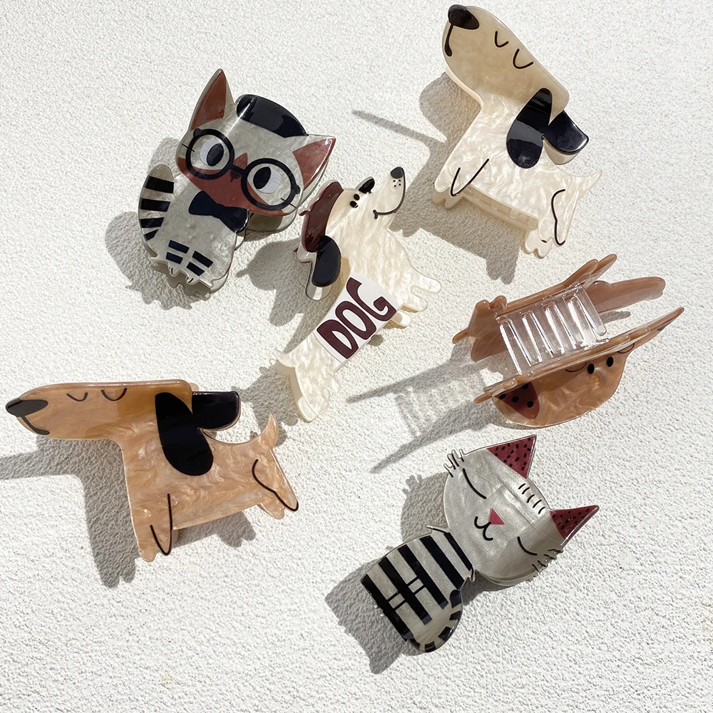 AENSOA Little Cat Dog Hair Accessories Women's Headdress Cartoon Animal Simple Side Bangs Claw Clips High Ponytail Fixed Hairpin