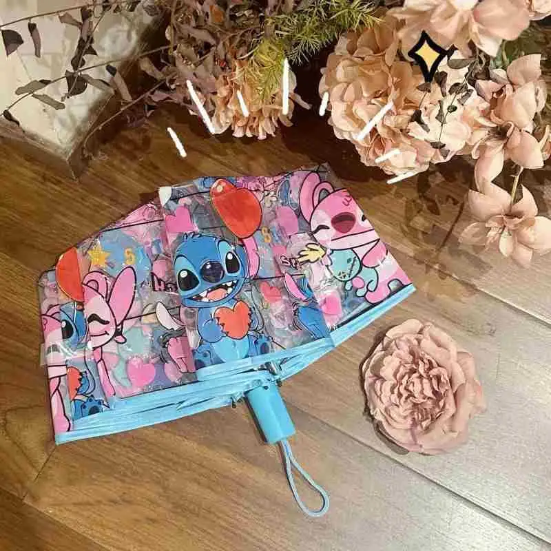 Stitch Cartoon Fully Automatic Transparent Umbrella Manual Sun Umbrella A Must-Have for Rain Holiday Gifts for Boys and Girls