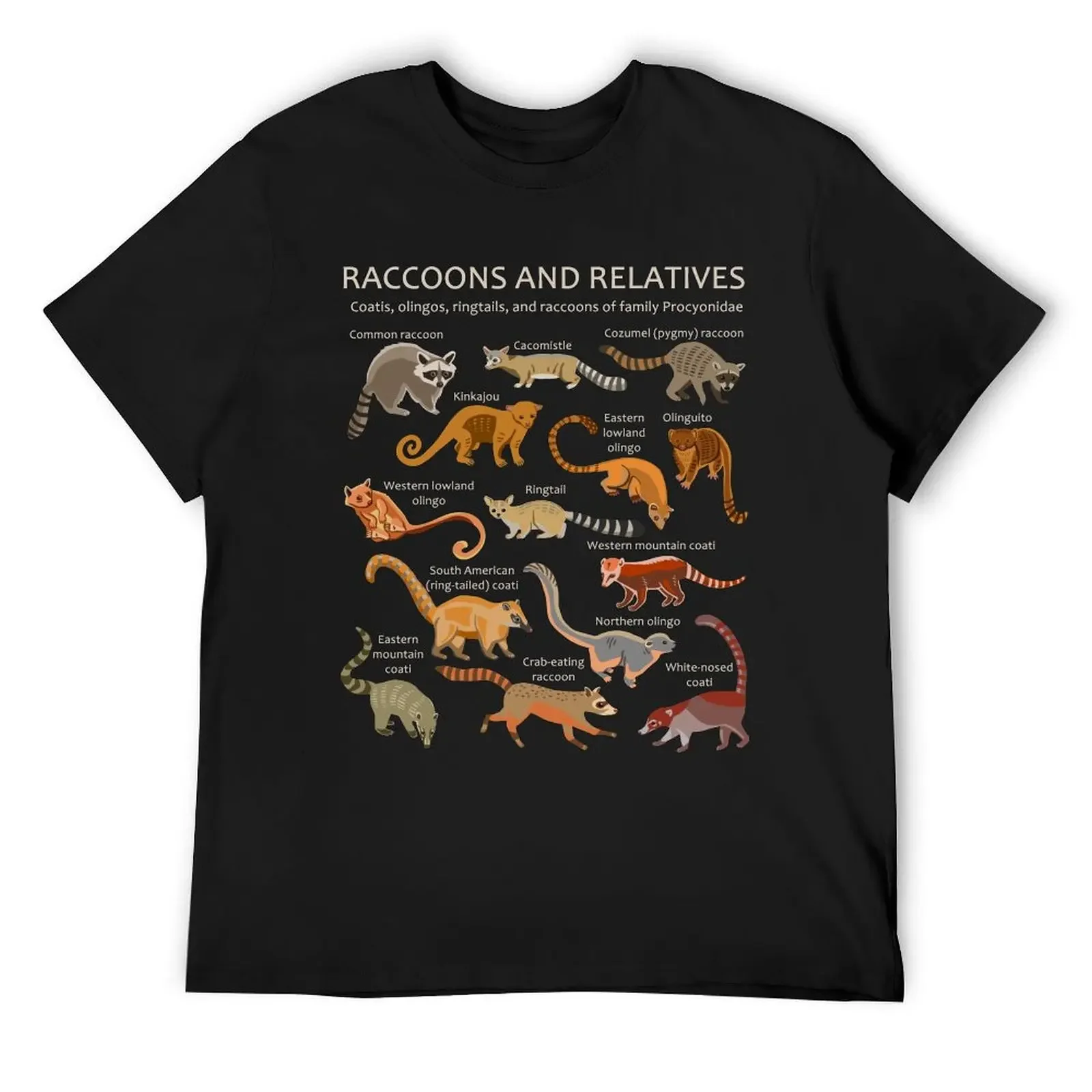 Raccoons and Relatives: Species of Procyonidae (Coatis, Olingos, etc) T-Shirt vintage compression shirt men