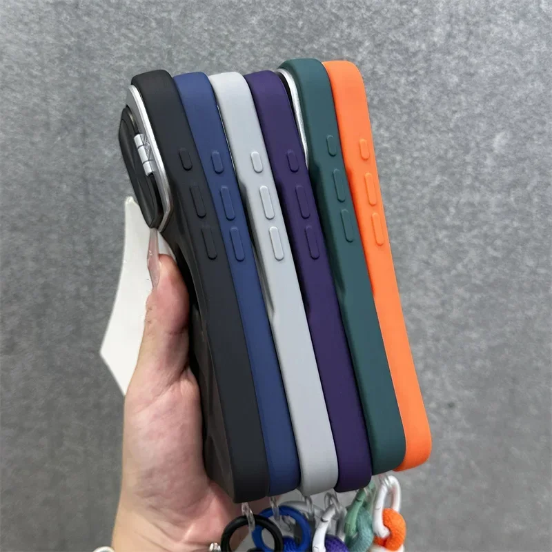 Fold Camera Protection Lens Stand Holder Soft Case For iPhone 16 15 14 13 12 11 Pro Max Wrist Strap Silicone Shockproof Cover