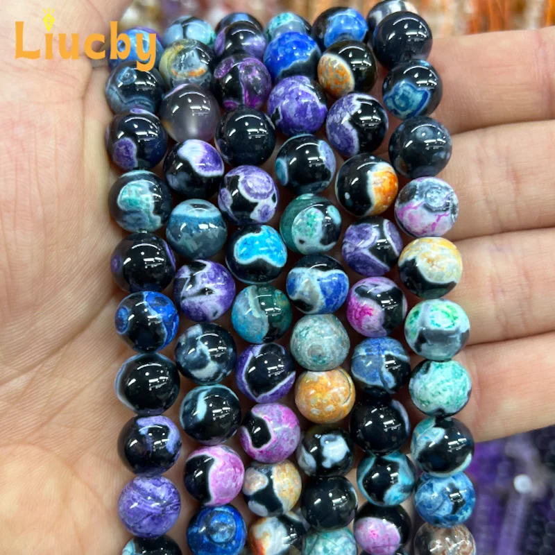 Natural Stone Mixed color Fire Agates Handmade Beads For jewelry sets DIY 6/8/10mm Bracelets Accessories keychain 15