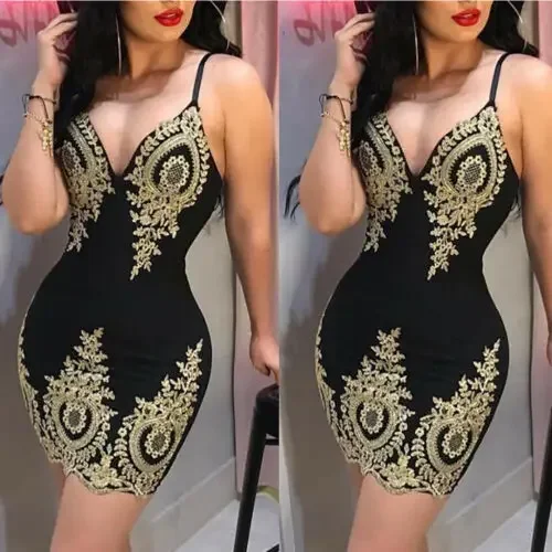 Vestido corto Bandage con cuello en V sin mangas para mujer, minivestido Sexy bordado, ropa de diseñador de lujo para fiesta y Club nocturno, 2024