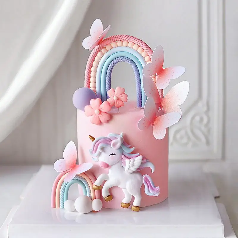 Butterfly Rainbow Unicorn Cake Topper Birthday Party Decor Girl Cake Kids Unicorn Birthday Baby Shower Rainbow Cake Decoratings