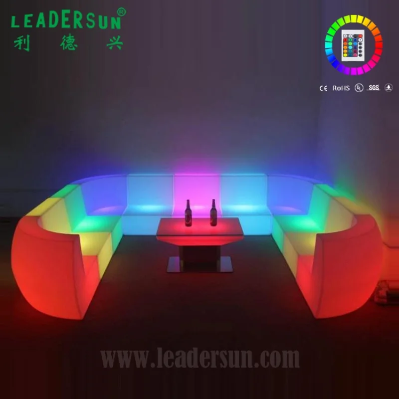 custom.Modern LED Glowing Outdoor Table Chair Sets Bar Table Sofa Lounge Hookah Plastic LED Furniture Events Night Clubs Par