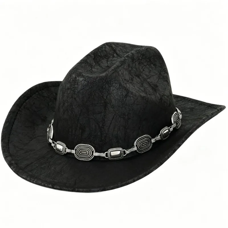 Men's and women's rock hats with three-dimensional square rivet patterns personalized wide-brimmed
