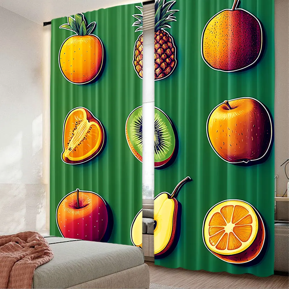 2Pcs Art Style Fruit Curtains Fashion Curtains Aesthetic Personalized Curtains Suitable For Living Room Dorm