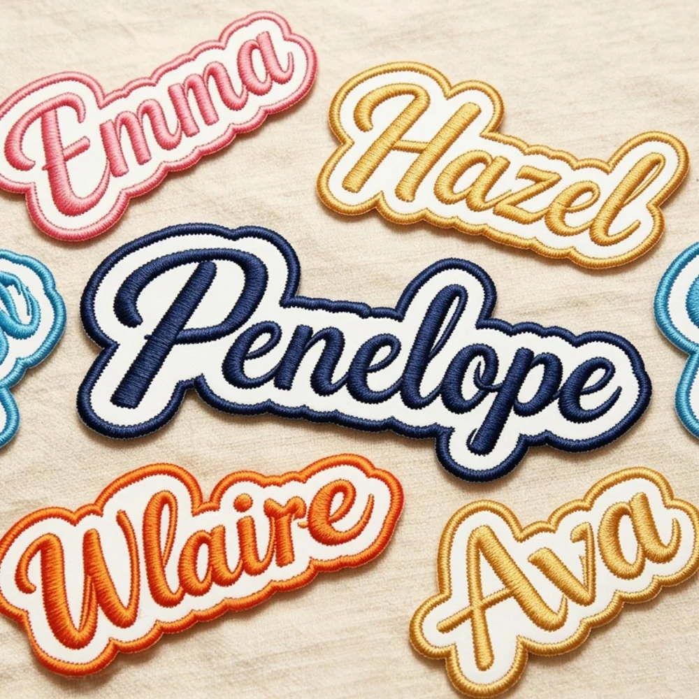 Custom Script Embroidered Name Patch Iron On Adhesive Backing,Double Outline Personalized Name Tag for Backpack Hat DIY Applique
