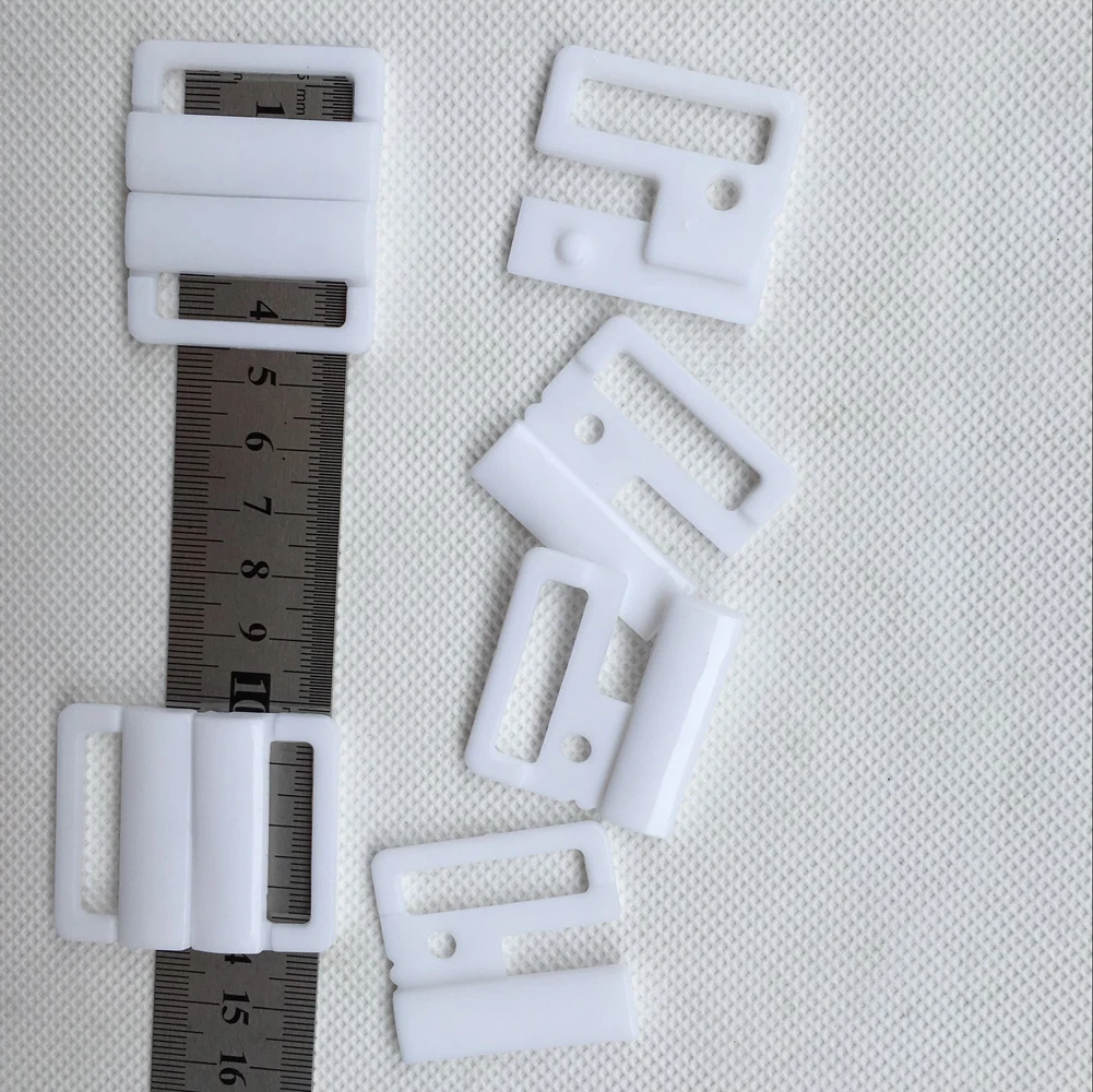 White Plastic Bra Strap Clip, Snap Clasp, Hook Sewing Lingerie Buckles, Buttons, Craft Rectangle Swimwear Bikini, Inner Dia 30mm