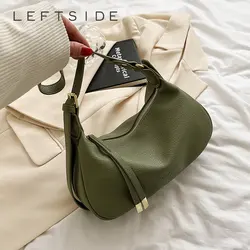 LEFTSIDE Shoulder Side Bags For Women Leather Female New 2023 Spring Trend Fashion Saddle Bag Green Handbags And Purses